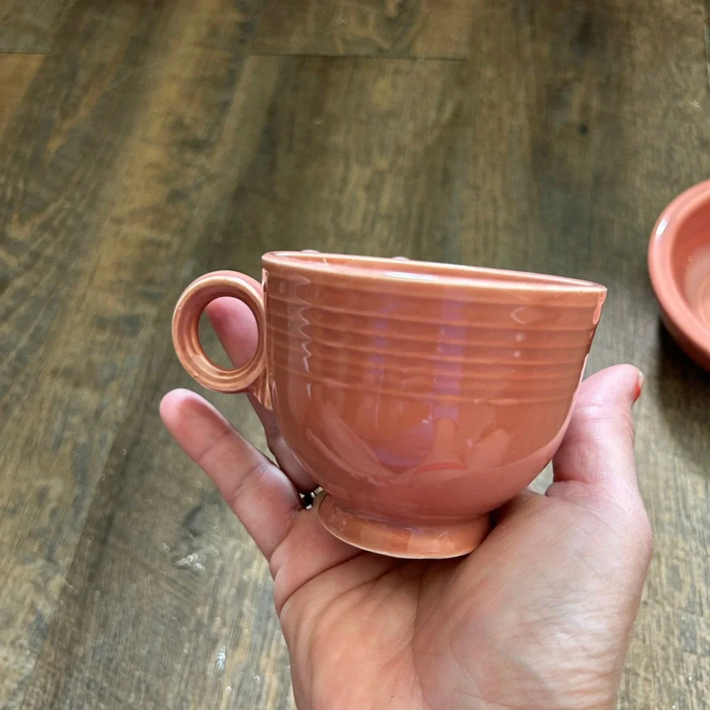 Fiesta Rose Tea Cup and Fruit Bowl Set Pink Ceramic Homer‎ Laughlin USA